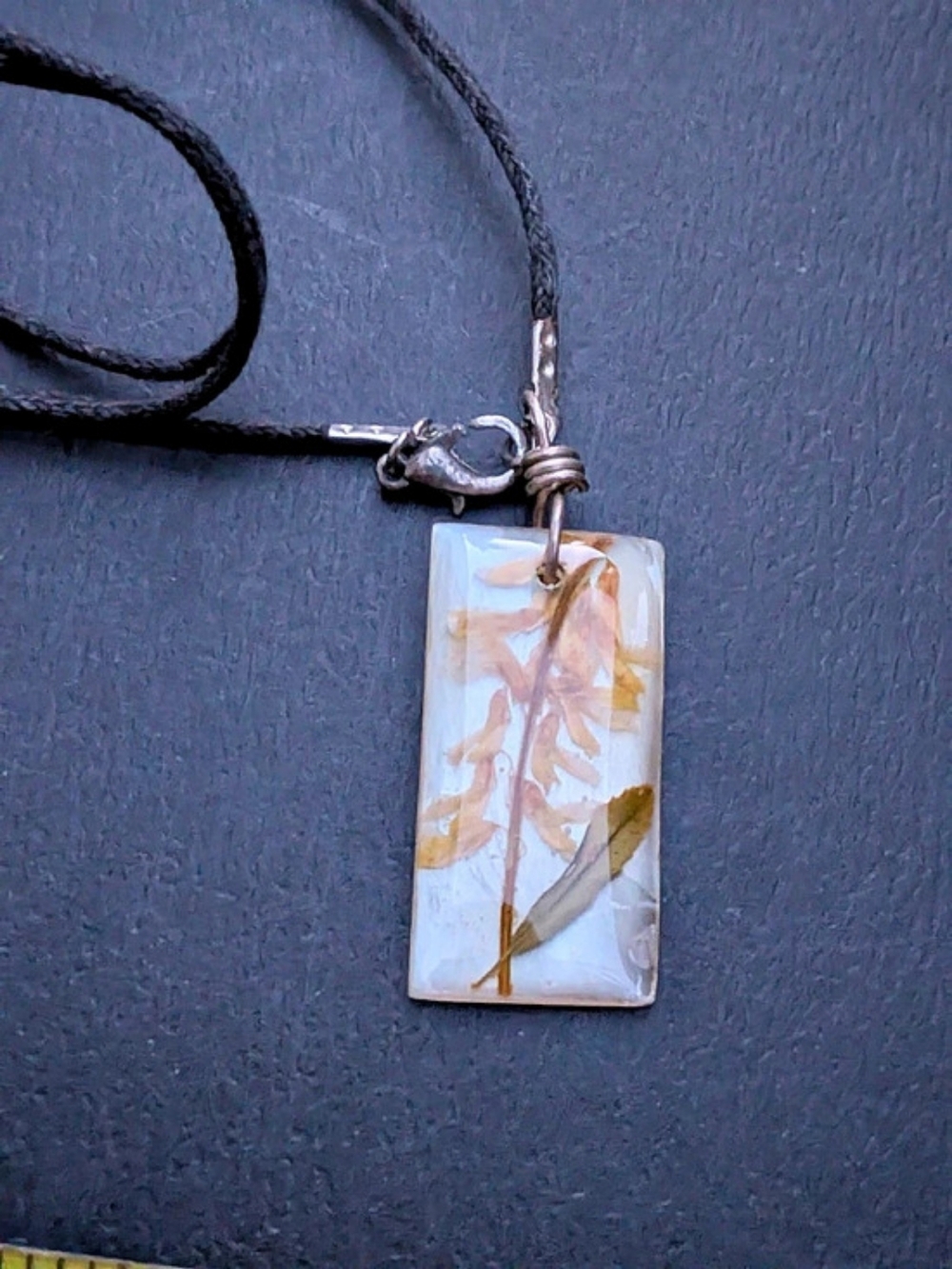 Botanical Pendant Necklace in White & Brown